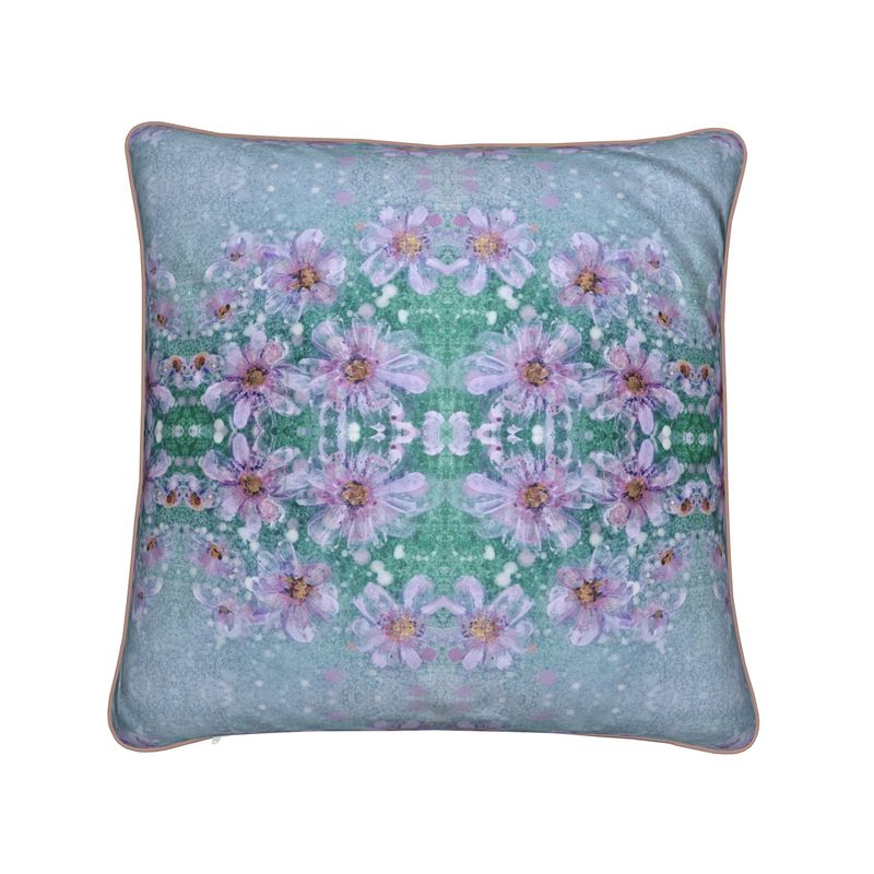 Lilac String of Lights Wisteria Soft Velvet Cushion with Piping Detail