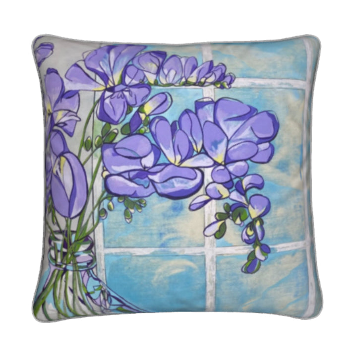 Through the Window Freesia Cushion with Piping Detail